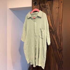Green Striped Button-Up Shirt Dress